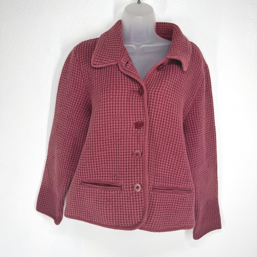 Cabelas Womens Red Waffle Knit Cotton Button Front Cardigan Jacket Large
